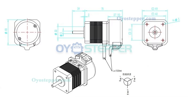 64W 24V 1.56A 0.2N.m 3000 RPM DC Servo Motor with1000 Lines Encoder 42 x 42mm